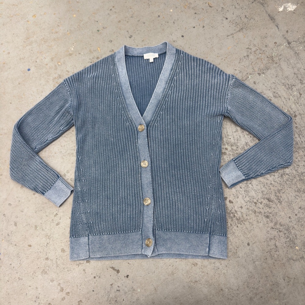 Haven Well Within Blue Organic Cotton Shaker Stitch Cardigan Sweater XS